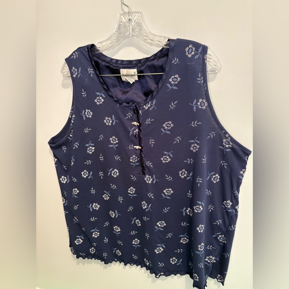 Fashion Bug Womenβs Size 22 / 24 Navy Sleeveless Blouse Floral Y2K Rose Satin - Picture 6 of 15